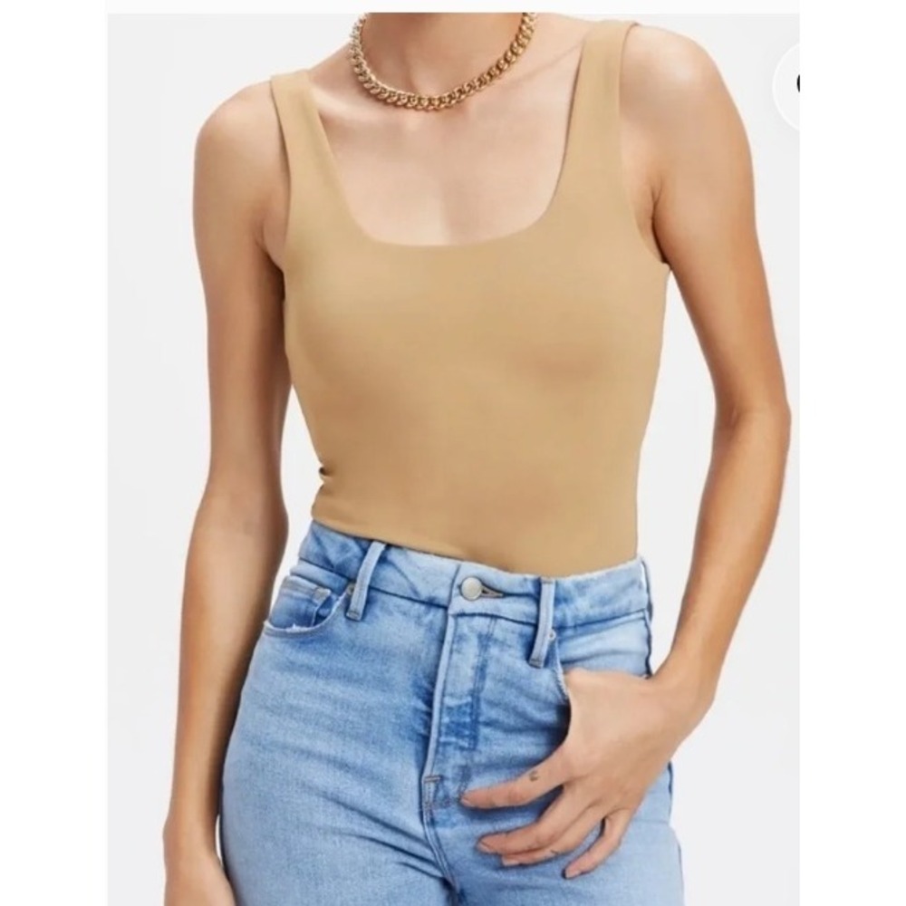 Good American Scuba Modern Tank Bodysuit Size L Pecan Brown Square Neck Thong
